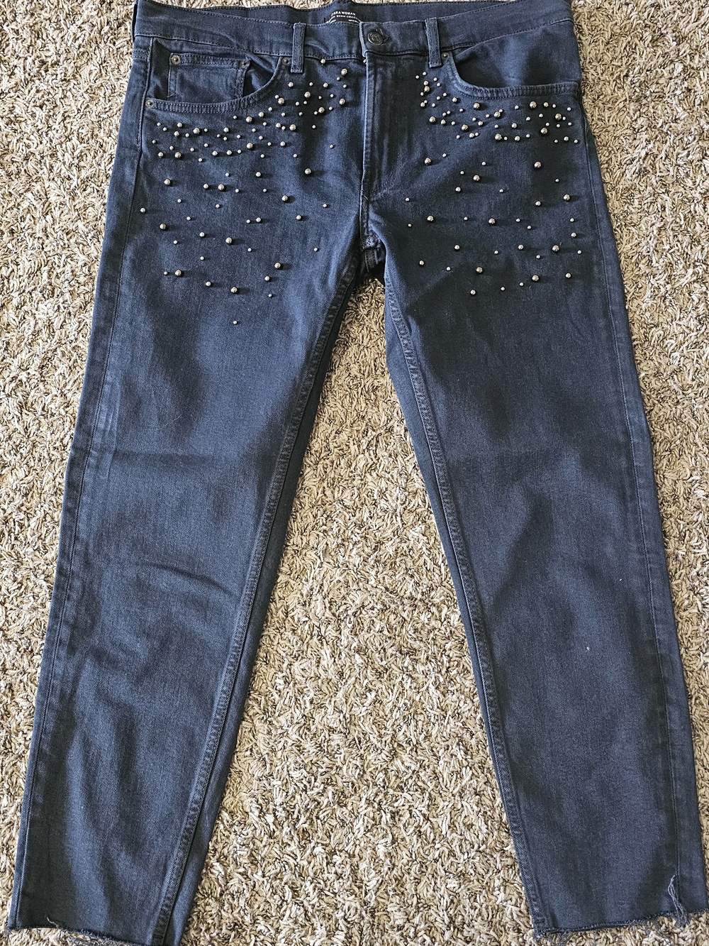 Zara Woman Dark Blue Skinny Jeans with Silver Studs